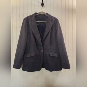 Talbots Women's Distress Blue Blazer Size 16 Gold Buttons Classic Career Office
